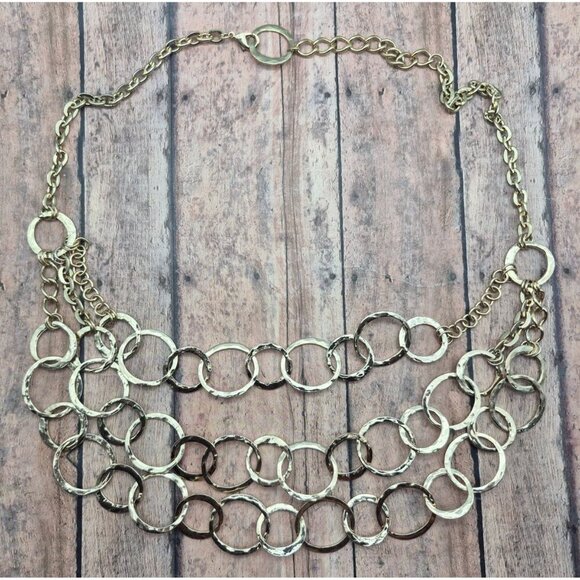 Gold Tone Large Link Multi Chain Statement Necklace 24" Mint - Picture 9 of 10